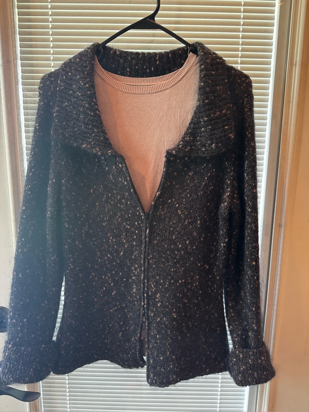 Dark Charcoal Speckled Zip-Front Women's Sweater Jacket